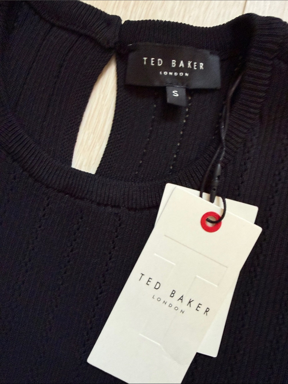Ted Baker Rich Black Summer Soirée Ribbed Short Sleeve Scallop Pointelle Edge To - Picture 3 of 9